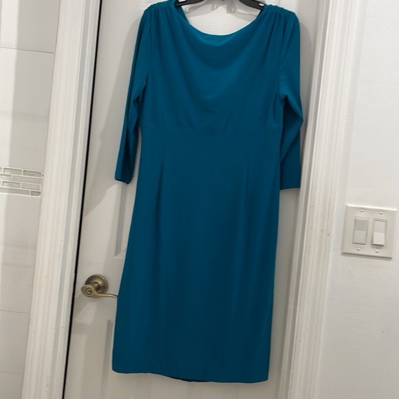 Dark teal blue American Living dress size 16 with 3/4 sleeves and slit - Picture 3 of 6